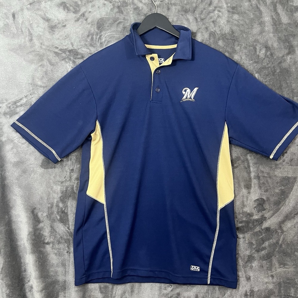 MILWAUKEE BREWERS Men Navy Short Sleeve TX3 Cool Polo Shirt Medium MLB
